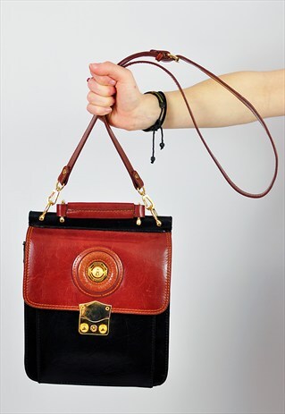 VINTAGE ROMA ITALY BLACK AND BROWN BAG