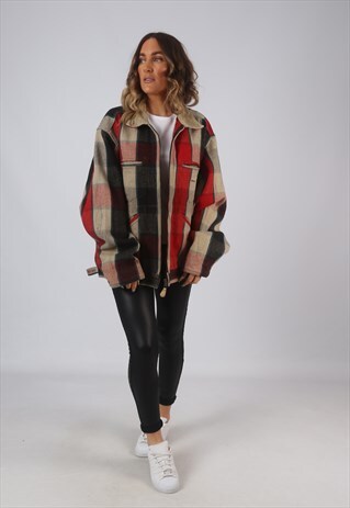 VINTAGE REPLAY WOOL JACKET OVERSIZED CHECKED UK 20 (CXAD)