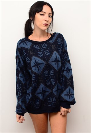 VINTAGE 90'S GRUNGE INDIE RETRO PATTERNED SLOUCHY JUMPER