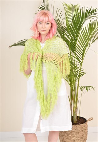 Y2K CROCHET KNIT HIPPY BOHO SUMMER PICNIC SHAWL GREEN