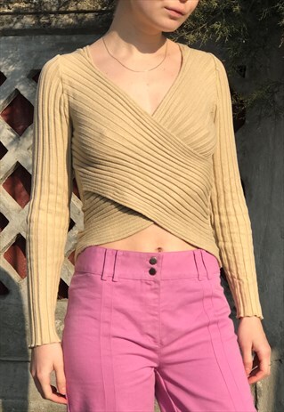 90S V CUT BEIGE TOP
