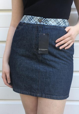 WOMENS BURBERRY SKIRT BLUE DENIM NOVA CHECK PENCIL SKIRT