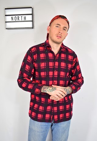 VINTAGE 90S RED CHECK HEAVY FLANNEL SHIRT