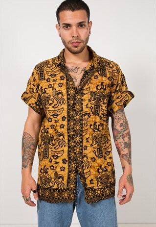 VINTAGE 80S CRAZY PRINT SHIRT/ S1758