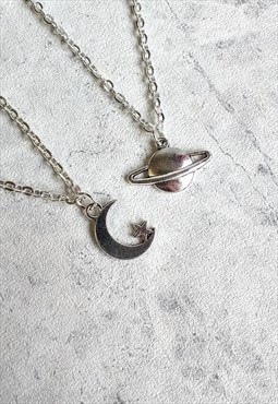 Cosmic Planet and Midnight Moon 2 Necklace Set