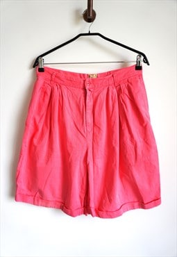 Vintage Bright Pink Denim Summer Shorts High waist Baloon