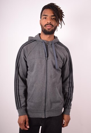 ADIDAS MENS VINTAGE HOODIE JACKET MEDIUM GREY 90S