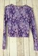VINTAGE Y2K PURPLE MESH NET FLAMES FLAME PATTERN BLOUSE TOP