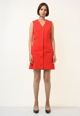 60s Vintage Red Mini A Line Length Warm Dress size S 4262