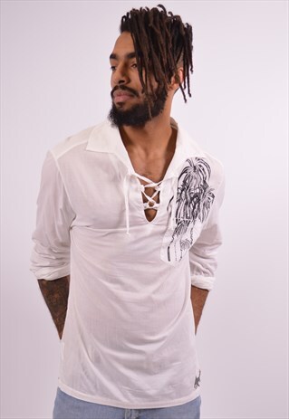 JUST CAVALLI MENS VINTAGE PULLOVER SHIRT MEDIUM WHITE 90S