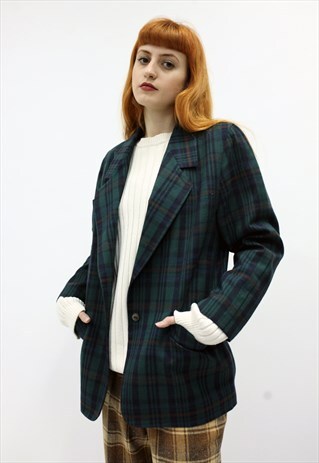 VINTAGE CHECKED WOOL BLAZER JACKET