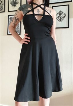 Gothic Crisscross Pentacle A-line Black Halloween Dress
