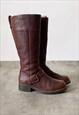 Preloved real leather brown biker boots with silver buckles