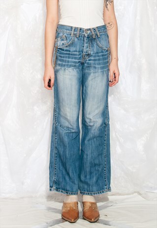 Vintage Y2K Wide-leg Jeans in Stonewashed Blue