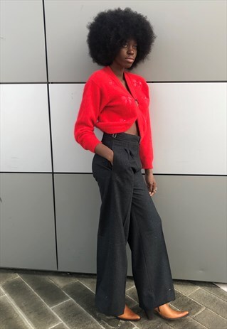 LES COPAINS GREY WIDE TAILORED TROUSERS