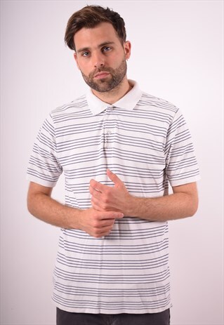KAPPA MENS VINTAGE POLO SHIRT LARGE WHITE STRIPES 90S