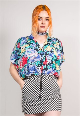 VINTAGE 90'S COLOURFUL FLORAL PATTERN BATWING SLEEVE SHIRT