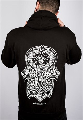 HAMSA LION BLACK PULLOVER HOODIE