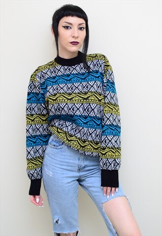 VINTAGE 90'S FUNKY JAZZY PATTERNED SLOUCHY JUMPER