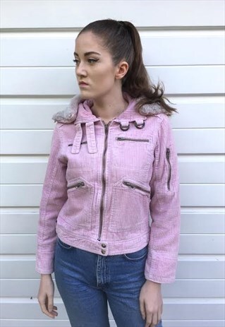 WOMENS RED HERRING COAT PINK CORDUROY JACKET SHERPA COLLAR