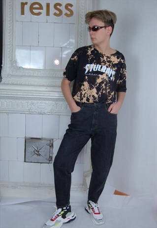 VINTAGE RAVE BALLOON STYLE BLACK-GREY DENIM TROUSERS /UNISEX