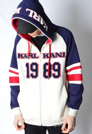 KARL KANI VINTAGE 90S BEIGE COLOUR BLOCK HOODIE JACKET