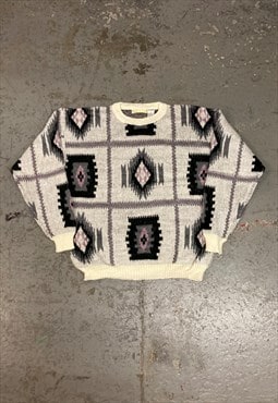 Vintage Abstract Knitted Jumper Cottagecore Patterned 
