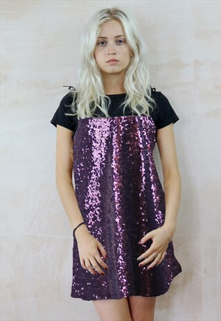 DEEP PURPLE TINY SEQUINS CAMI DRESS