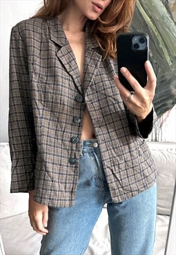 Brown Plaid Classy Ladies Blazer Jacket - L - XL