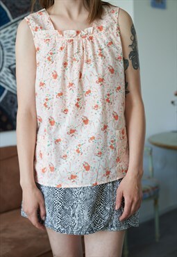 80s Vintage Floral Cotton Sleeveless Top