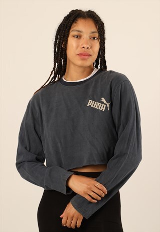 VINTAGE PUMA PRINT SPELLOUT CROPPED SWEATSHIRT