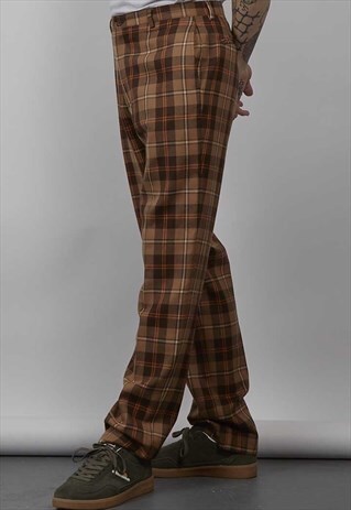 VINTAGE 80'S ORANGE/ BROWN CHECK WOOL TROUSERS