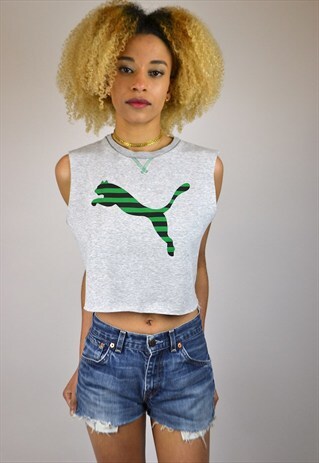 VINTAGE 90'S PUMA RAW-EDGE CROPPED SWEATSHIRT