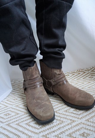 VINTAGE BROWN GENUINE LEATHER COWBOY WESTERN BOOTS SHOES