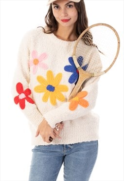 Floral Pattern Embroidered Soft knit Long Sleeves Jumper