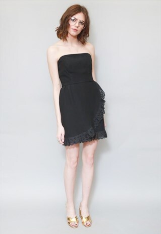 VINTAGE 1980'S PREMIUM BLACK CREPE MINI PROM COCKTAIL DRESS