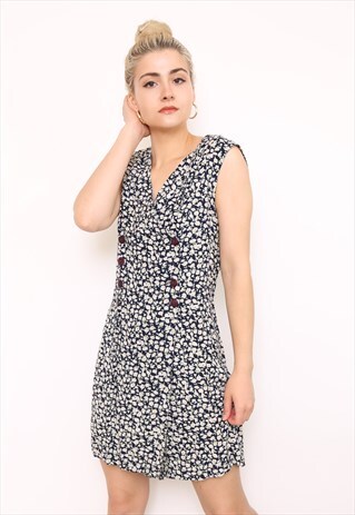 VINTAGE 90S DARK FLORAL PRINT BUTTON PLAYSUIT