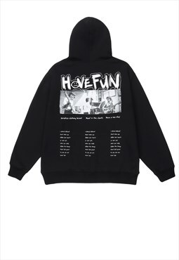 Rock band hoodie fun slogan pullover retro jumper in black