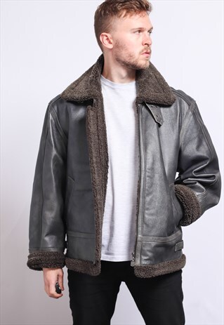 VINTAGE LEATHER AVIATOR FLEECE JACKET