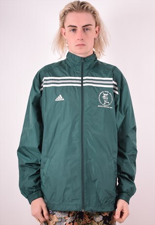 ADIDAS MENS VINTAGE TRACKSUIT TOP JACKET LARGE GREEN 90S