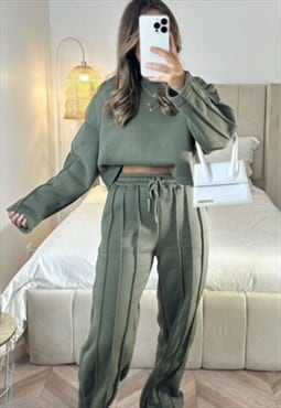 Pleated Jumper And Trousers Co-Ord in khaki 