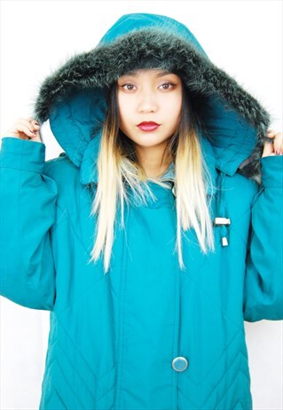 PADDED LADIES PUFFER COAT (1990'S/TEAL)