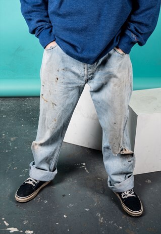 VINTAGE LEVI'S 501 JEANS IN BLUE DENIM WITH PAINT MARKS