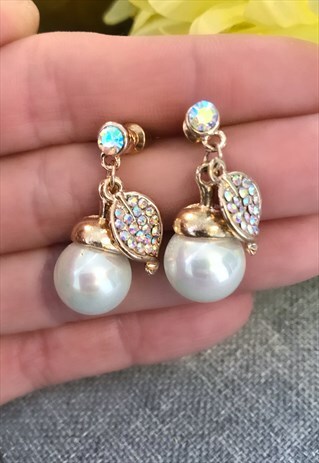 FAUX PEARL DIAMONTE DANGLE EARRINGS