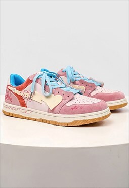 Heart sneakers high platform skater graffiti shoes in pink