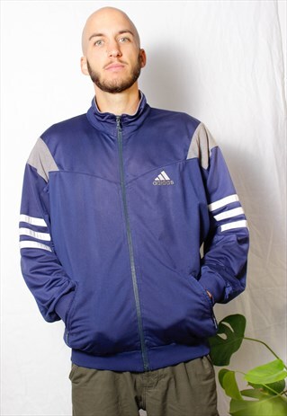 90S GRUNGE Y2K SPORTS ADIDAS LOGO DARK BLUE TRACK JACKET