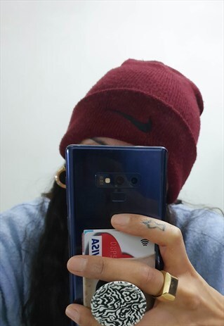 VINTAGE NIKE KNITTED BEANIE WINTER HAT W TICK LOGO FRONT