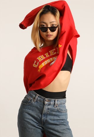 VINTAGE KANSAS CITY CHIEFS EMBROIDERED CROPPED SWEATSHIRT