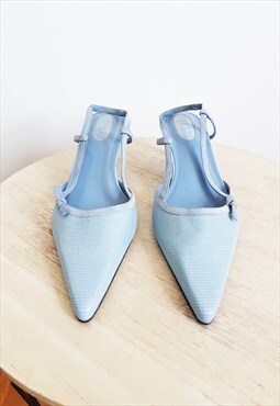 90s Y2K Vintage Ralph Lauren Light Blue Pointy Kitten Heels