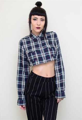 Y2K RETRO CHECKED REWORKED CROPPED TOMMY HILFIGER SHIRT